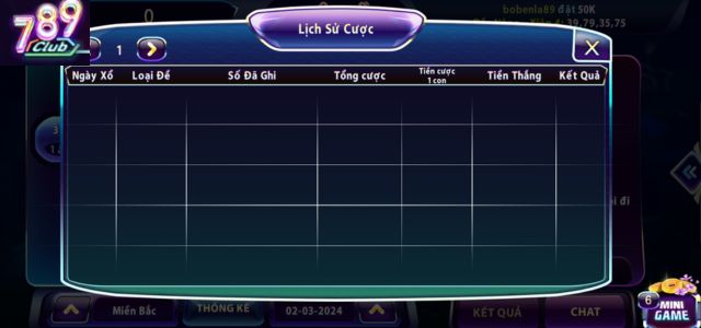Bảng lịch sử cho anh em tham khảo những trận cược của mình